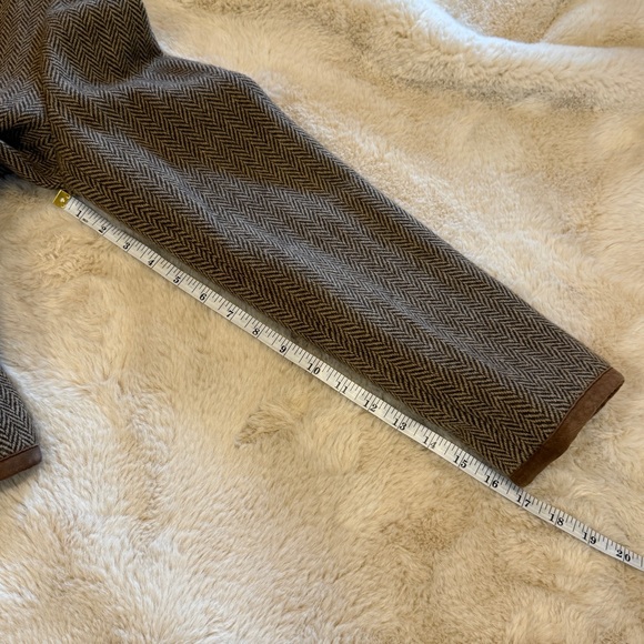 Lauren Ralph Lauren Brown Herringbone Wool-Blend Suede Detail Blazer Jacket - Picture 8 of 13